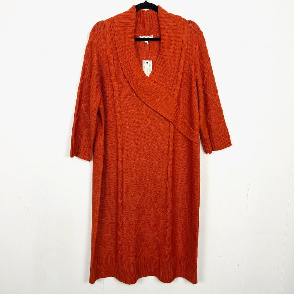 NWT Pink Rose Orange Cableknit 3/4 Sleeve Midi Sweater‎ Dress 3X
